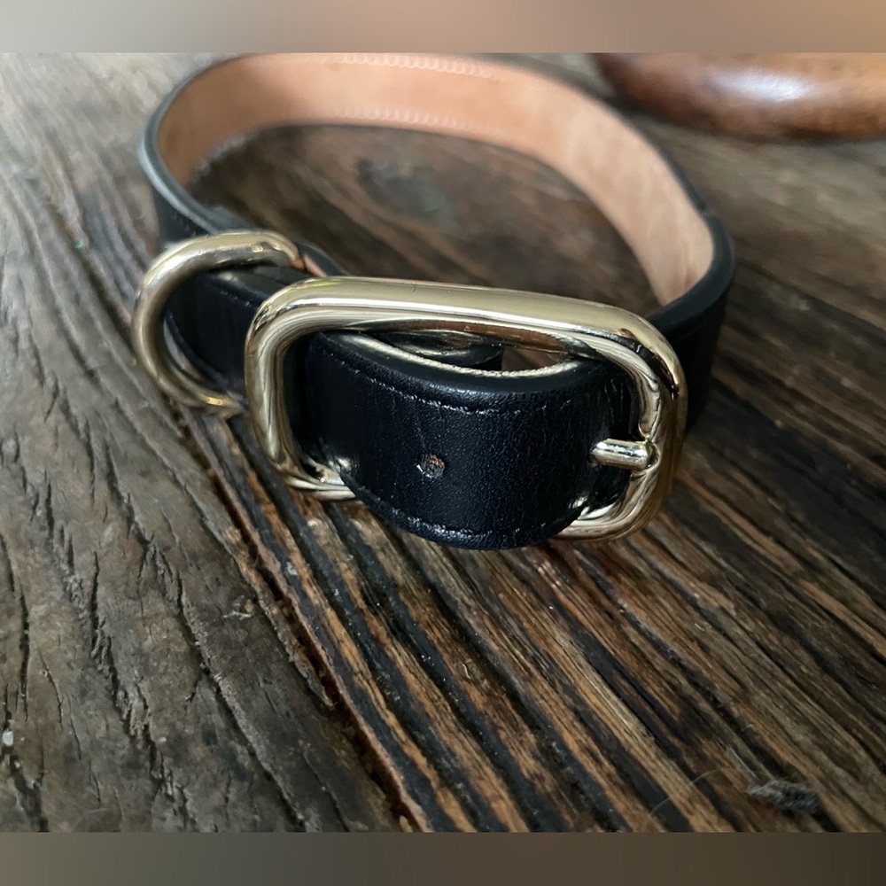 THE BARKERS Black Leather Belt with Gold Buckle - used for photo shoot only